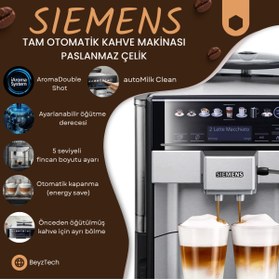Resim Siemens Premium Tam Otomatik Kahve Makinesi–19 bar, Seramik Öğütücü, Otomatik Süt&AromaDouble Shot 