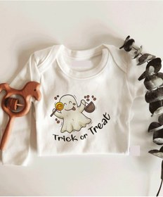 Resim İmaj Tuğbababy Trick Or Treat Uzun Kol Çıtçıtlı Organik Bebek Body Beyaz 