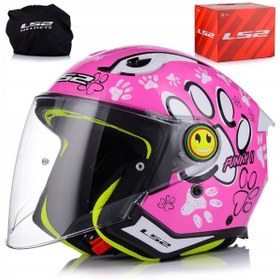 Resim Ls2 Funny 2 Paws Pembe Çocuk Motosiklet Kaskı Beyaz - Pembe 