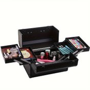 Resim Makeup Train Case Kozmetik Kutusu Taşınabilir Makyaj Kutusu Kozmetikler Güzellik Düzenleyici Takı saklama kilitleme ile, Çoklu Bölme Makyaj Kutusu 
