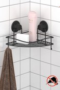 Resim Teknotel Mat Siyah Vakumlu Tek Katlı Banyo Köşe Rafı Dm250 