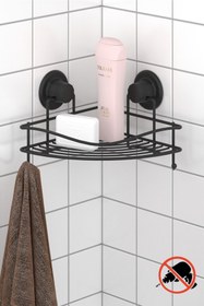Resim Teknotel Mat Siyah Vakumlu Tek Katlı Banyo Köşe Rafı Dm250 