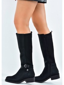 Resim Fox Shoes Siyah Arkası Dalgıç Streç Kumaş Kısa Topuklu Günlük Kadın Çizme G674240109 Siyah Streç 