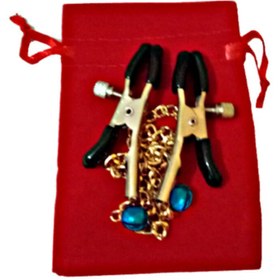 Resim Genel Markalar Nipple Clamps With Chain Blue Bell Kadife Kesede Zincirli ve Mavi Zilli Meme Klipsi Pb Hediyeli 