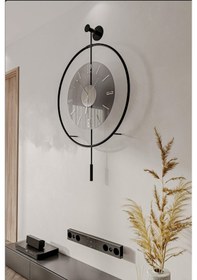 Resim MetaQuartz Aksesuar (Büyük Boy-50*75 cm) - Füme Camlı Luxry - Siyah Metal Saat 