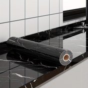 Resim 1 adet Kendinden Yapışkanlı Su Geçirmez Duvar Kağıdı - 40cm x 100cm, Parlak Siyah Mermer Desen, Yağa Dayanıklı Mutfak Arka Planı Stickerı Dolaplar, Tezgahlar & Duvarlar İçin, Kesmek & Uygulamak Kolay 