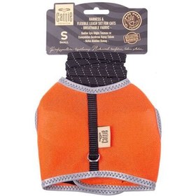 Resim Cattie Havalı Dokuma Kedi Göğüs ve Gezdirme Takımı Small Turuncu 1x20-30 Cm 