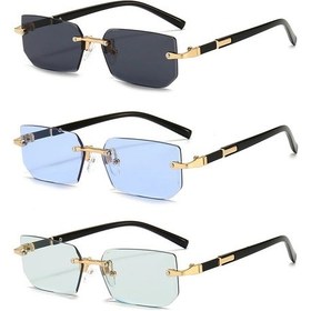 Resim Rmm Çerçevesiz Dikdörtgen Güneş Gözlüğü Moda Kadın Erkek Shades Yaz Seyahat Oculosturuncublack51 Gri 