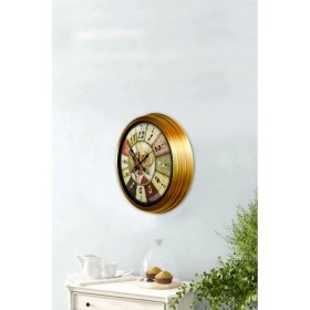 Resim Bahat Altın Varaklı Salon Ofis Duvar Saati Alüminyum Çerçeve 40 cm 