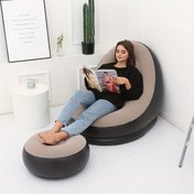 Resim Modern Siyah ve Bejli Şişme Koltuk ile Ayakta Durma - Oturma Odası, Yatak Odası, Ofis ve Daha Fazlası İçin Çok Yönlü Kullanım - Kolay Kurulum, Dayanıklı Vinil Malzeme, Seyahat, Kamp ve Piknikler İçin İdeal, Açık Alan Konforu|Modern Koltuk|Dayanıklı Vinil 