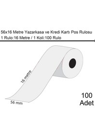 Resim 56x16 Metre Termal Kredi Kartı Ve Yazarkasa Pos Rulosu1 Koli:100 Adet Rulo 