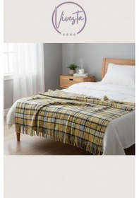 Resim Yumuşacık Scotch Battaniye 150 200 Cm Sıcak, Şık Ve Konforlu Tasarım Sarı - Yeşil 