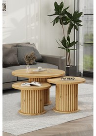 Resim Faymend Nuuny Bohem Modern 3'lü Ahşap Sehpa 'meşe' Turuncu 