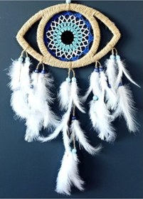 Resim Göz Model Nazar Boncuğu Motifli Kuş Tüylü El Yapımı Düş Kapanı Du 