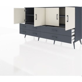 Resim Hyperion Konsol 6 Raflı 6 Çekmeceli 4 Kapaklı 176x44x99 Antrasit- Antrasit-aytaşı/antrasit 