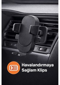 Resim Araç İçi Telefon Tutucu Havalandırma Klipsli 360 Döner Ayarlanabilir Telefon Tutacağı Siyah 