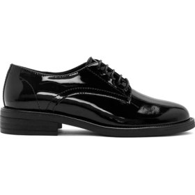 Resim Derimod Kadın Siyah Bağcıklı Rugan Deri Maskülen Ayakkabı 24WFD162116 