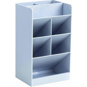 Resim Ganzhoushop Kalemlik Çok Amaçlı Büyük Kapasiteli Modern Basit Eğimli Tasarım 5 Bölmeli Kalemlik Ev Okul Ofis Mavi 