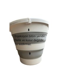 Resim 2'li Set Katlanabilir Çamaşır Sepeti Katlanabilir Akordiyon Su Kovası Yeni Nesil Temizlik Seti Beyaz - Gri 