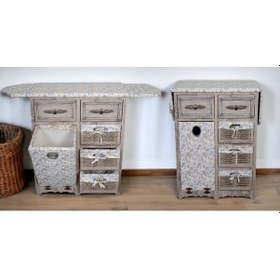 Resim Ahşap Kirli Sepetli Çekmeceli Dolaplı Ütü Masası Rustik 