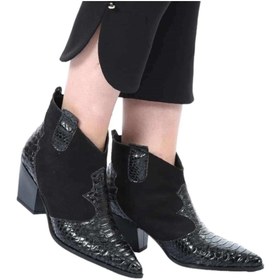 Resim CassidoShoes Kroko Baskılı Western Kadın Siyah Bot 037-13 