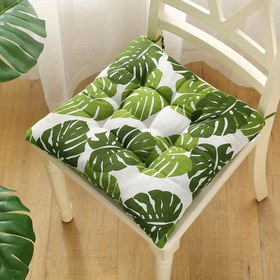 Resim 1 adet Polyester Sandalye Minderi Bağcıklı - Elde Yıkanabilir Yeşil Dokuma Kalın Oturma Minderi Ofis ve Ev Kullanımı İçin, Nefes Alabilir ve Yumuşak, Yazlık Tropikal Yaprak Tasarımı 