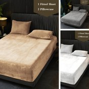 Resim 3'lü Lüks Kadife Lastikli Çarşaf & Yastık Kılıfı Seti, 3'lü Derin Cepli Yatak Örtüsü, Ultra Yumuşak Konfor, Tüm Mevsim Sıcaklığı, Kışlık Sıcaklık, Kolay Bakım, Makinede Yıkanabilir Düz Renk Süt Kadife Kombinasyonu - Polyester, Güçlü Elastik Tutuş, Noel Hediyesi 