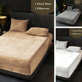 Resim 3'lü Lüks Kadife Lastikli Çarşaf & Yastık Kılıfı Seti, 3'lü Derin Cepli Yatak Örtüsü, Ultra Yumuşak Konfor, Tüm Mevsim Sıcaklığı, Kışlık Sıcaklık, Kolay Bakım, Makinede Yıkanabilir Düz Renk Süt Kadife Kombinasyonu - Polyester, Güçlü Elastik Tutuş, Noel Hediyesi 