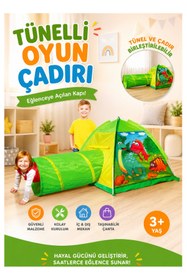 Resim LRS STORE Çocuk Oyun Çadırı Tünelli Dinozor Oyun Evi Katlanabilir Oyun Seti Yüksek Kalite 