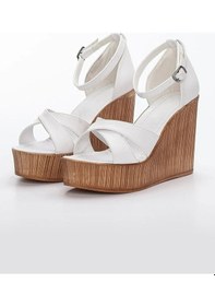 Resim Preshley Kadın Verla Çapraz Bant Yüksek Topuklu Dolgu Taban Ayakkabı-Beyaz 