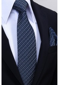 Resim Esgue Hand Made 8 Cm Motif Desen Lacivert Mavi Renk Mendilli Kravat Lacivert - Gri 