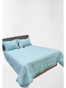 Resim Yatak Örtüsü Zmrt Çift Kişilik Dantelli Açık Yeşil Pamuk Açık Yeşil 