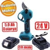 Resim Badem10 Elektrikli Şarjlı Çift Akülü Budama Makası Dal Kesme 5.0 Ah 24 V Kömürsüz Bağ Üzüm Çubuk Budama 