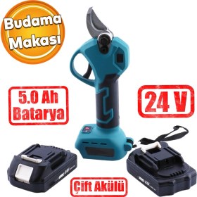Resim Badem10 Elektrikli Şarjlı Çift Akülü Budama Makası Dal Kesme 5.0 Ah 24 V Kömürsüz Bağ Üzüm Çubuk Budama 
