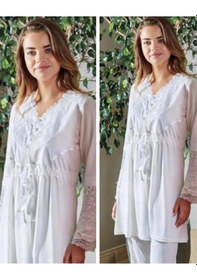 Resim Bone Club 4630 Ecru Hamile Lohusa 3lü Pijama Sabahlık Takım 001 