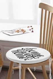 Resim RealHomes Home Sweet Home Dijital Baskılı Yuvarlak Fermuarlı Sandalye Minderi, FrmYuv-606 