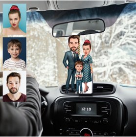 Resim wonderlike Anne Baba Çocuk Çift Taraflı Tasarımlı Ahşap Araba Dikiz Ayna Süsü 