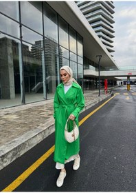 Resim TANISA Deluna Kuşak Detay Uzun Trençkot TNS-4389 