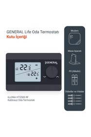 Resim GENERAL Life ILLONA HT250S RF Kablosuz Oda Termostatı - Siyah 