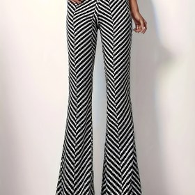 Resim Kadınlar için Baskılı Geniş Paça Pantolon - Esnek, Makinede Yıkanabilir, Siyah Beyaz Geometrik Desenli, İlkbahar/Yaz İçin Mükemmel, Esnek Kumaşlı Şık Pantolonlar 