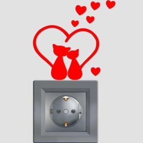 Resim Mcem Store Kuyrukları Kalp Olmuş Kırmızı Kalpli Kedicikler Priz Sticker Etiket Kırmızı 2 Adet 88X91 mm 
