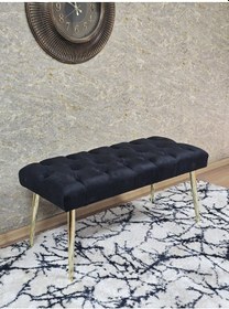 Resim Zafir Gold Kaplama Sivriltme Ayaklı 90 Cm Puf Bench - Puf - Bench - Kasalı Oturak - Oturak - Yatak Ucu Puf Siyah 