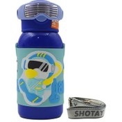 Resim Shotay ST-8812 600ml Askılı Pipetli Mavi Çift Kapak Çelik Matara 