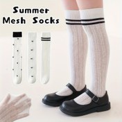 Resim 3 Çift Kız Çocukları İçin Okul Stili İnce Yazlık Diz Üstü Çoraplar, File Bilek Çorapları 