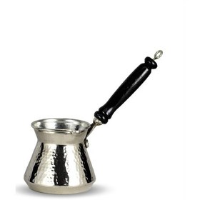 Resim Ahşap Sap Nikel Kaplama Kalın Dövme Topak Bakır Cezve 300 Ml 