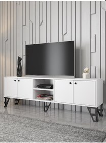 Resim Wood'n Love Sofia 180 Cm Metal Ayaklı Tv Ünitesi - Beyaz / Siyah 