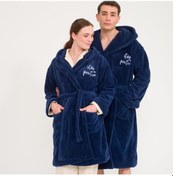 Resim Uzun Kapüşonlu Welsoft Sabahlık Aile Seti-Lacivert 