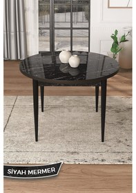 Resim Canisa Kea Serisi Yuvarlak Siyah Mermer Desen Mutfak Masa Takımı 4 Siyah Babyface Sandalye Masa Siyah Mermer Desen Sandalyeler Siyah 