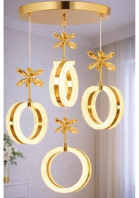 Resim 4'lü Alyans Gold 3 Renk Modlu Kristal Taşlı Ledli Avize Altın 