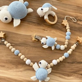 Resim Amigurumi Müzikli Kaplumbağa Oyuncağım Mavi - 4 parça bebek seti 